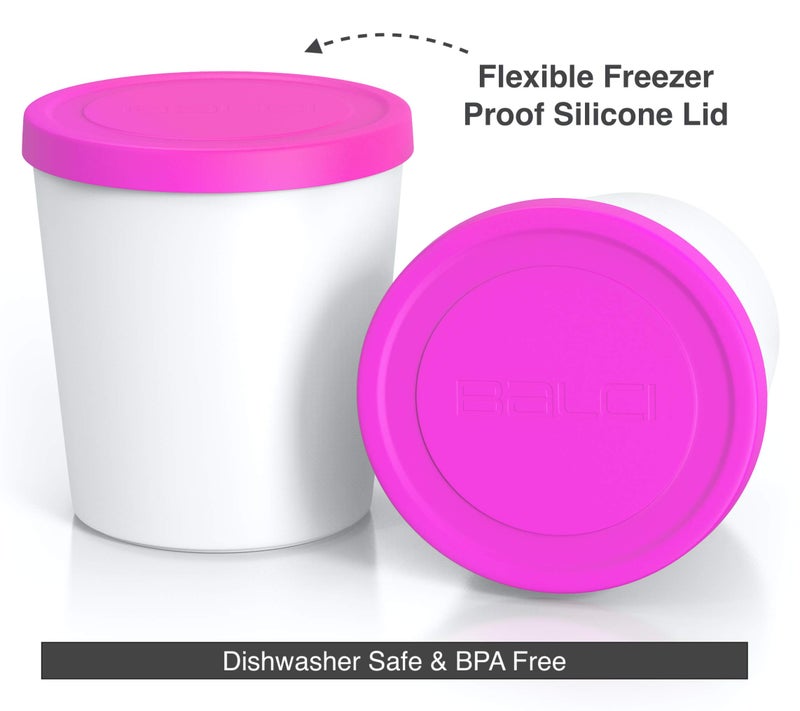 BALCI - Premium Ice Cream Containers (2 Pack - 1 Quart Each) Perfect Freezer Storage Tubs with Lids for Ice Cream, Sorbet and Gelato! - Pink - Image 2